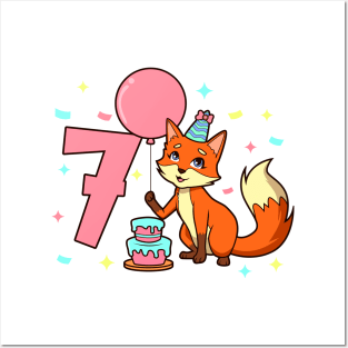 I am 7 with fox - girl birthday 7 years old Posters and Art